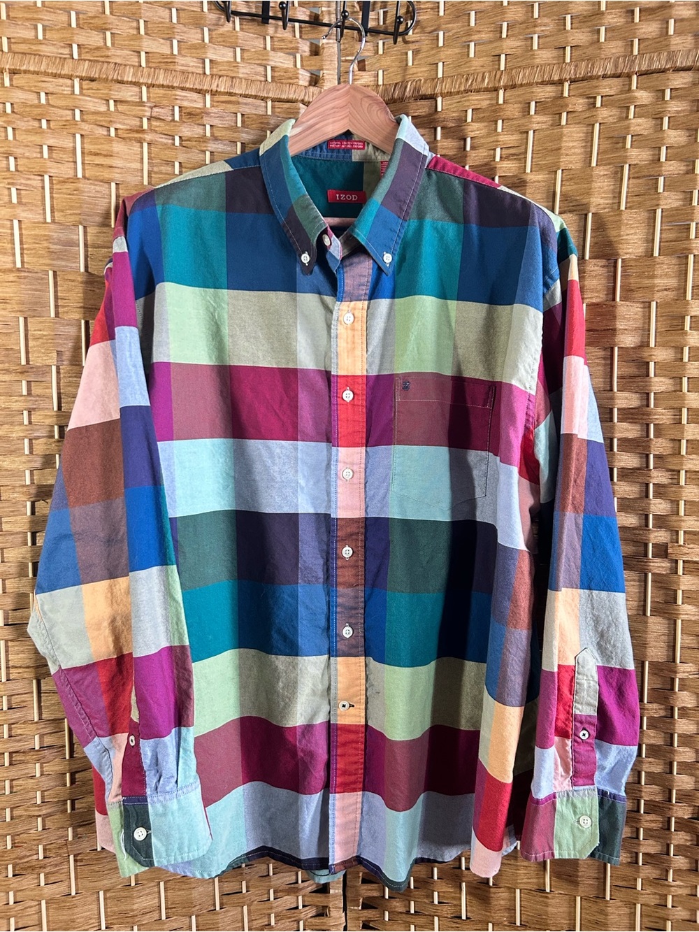 IZOD 100% Cotton Multicolor Large Check Button Down Shirt Men’s XL